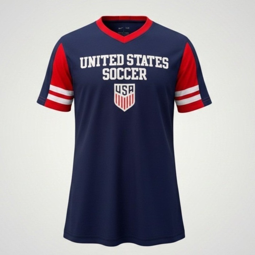 U.S. Soccer Jersey Youth Large 12/14 Blue Red V-Neck Athletic Shirt World Cup